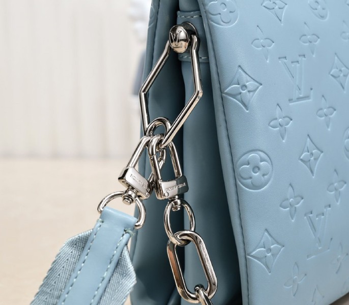 Louis Vuitton Coussin PM Bag In Turquoise Blue With Jacquard Strap