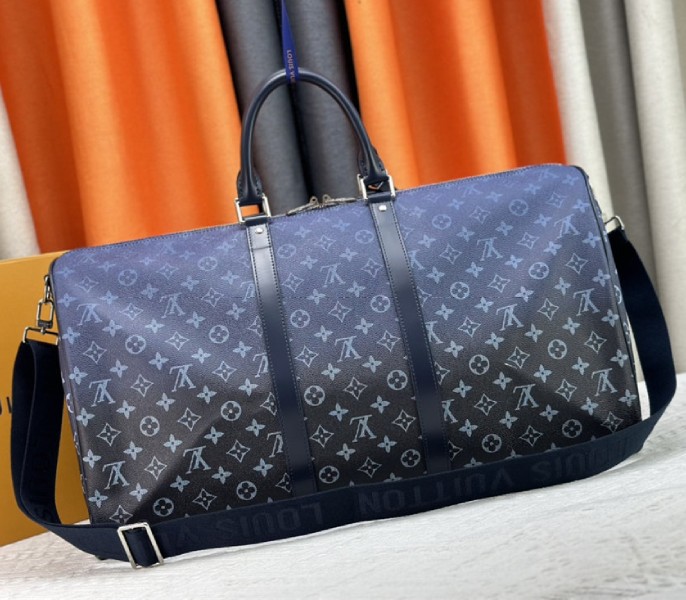 Louis Vuitton Monogram Gradient Canvas Keepall Bandouliere 55 In Navy Blue