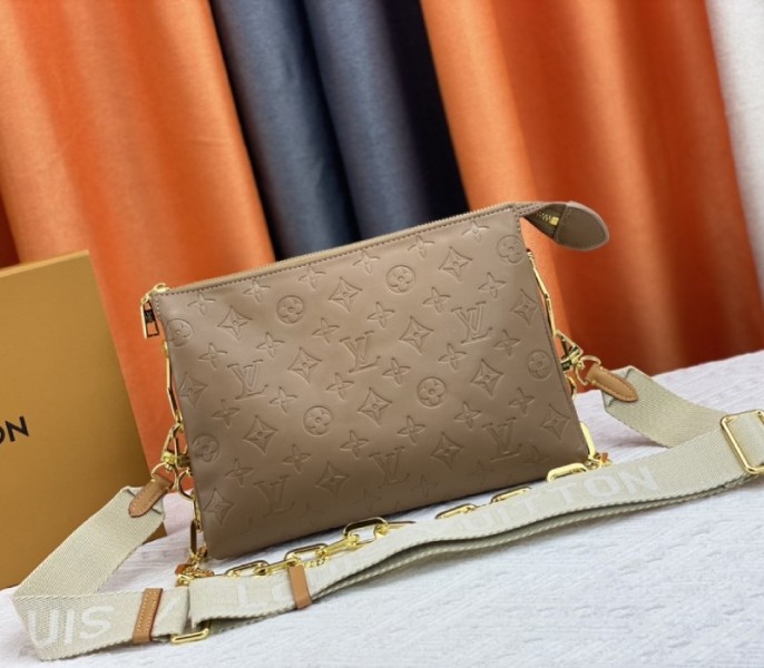 Louis Vuitton Coussin PM Bag In Taupe With Jacquard Strap