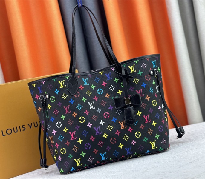 Louis Vuitton X TM Multicolored Neverfull MM In Black