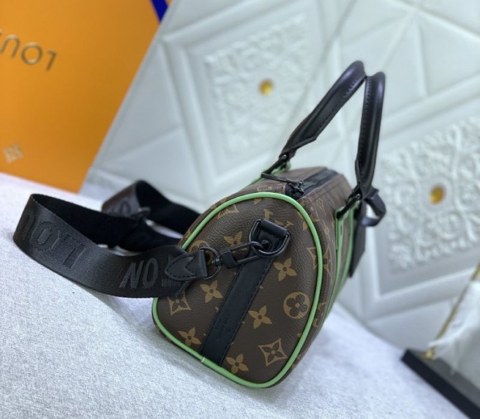 Louis Vuitton Monogram Macassar Canvas Keepall Bandouliere 25 In Minty Green