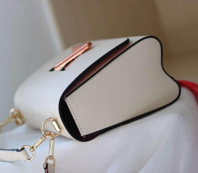 Louis Vuitton Epi Leather Twist MM Handbag In Quartz White With Gradient Strap