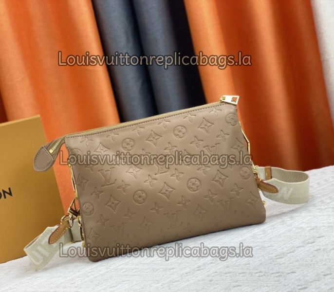 Louis Vuitton Coussin PM Bag In Taupe With Jacquard Strap