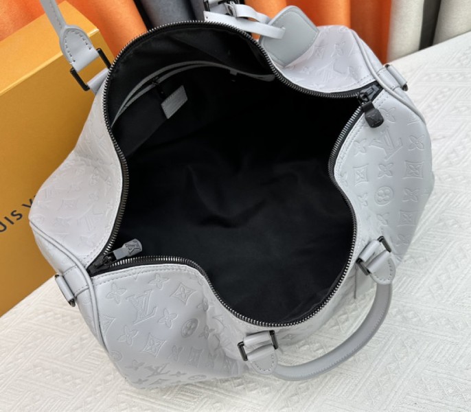 Louis Vuitton Monogram Shadow Leather Keepall Bandouliere 50 With Leather Strap In Anthracite Gray