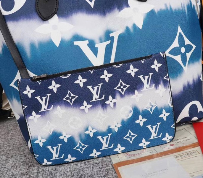 Louis Vuitton Seasonal Escale Neverfull MM Tote In Blue