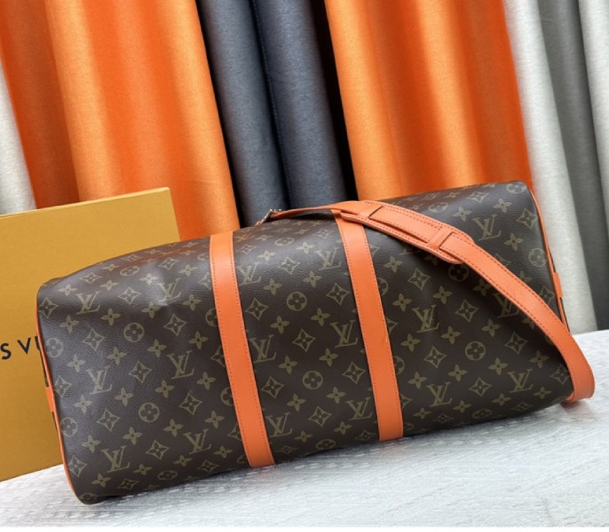 Louis Vuitton Monogram Macassar Canvas Keepall Bandouliere 50 In Tangerine Orange
