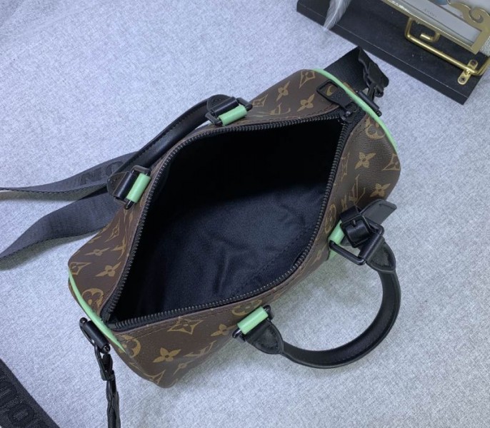Louis Vuitton Monogram Macassar Canvas Keepall Bandouliere 25 In Minty Green