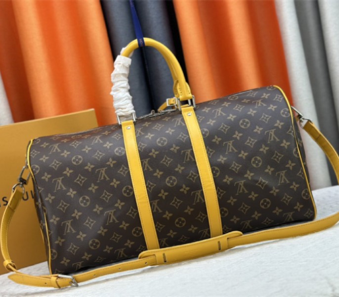 Louis Vuitton Monogram Macassar Canvas Keepall Bandouliere 50 In Safran Yellow