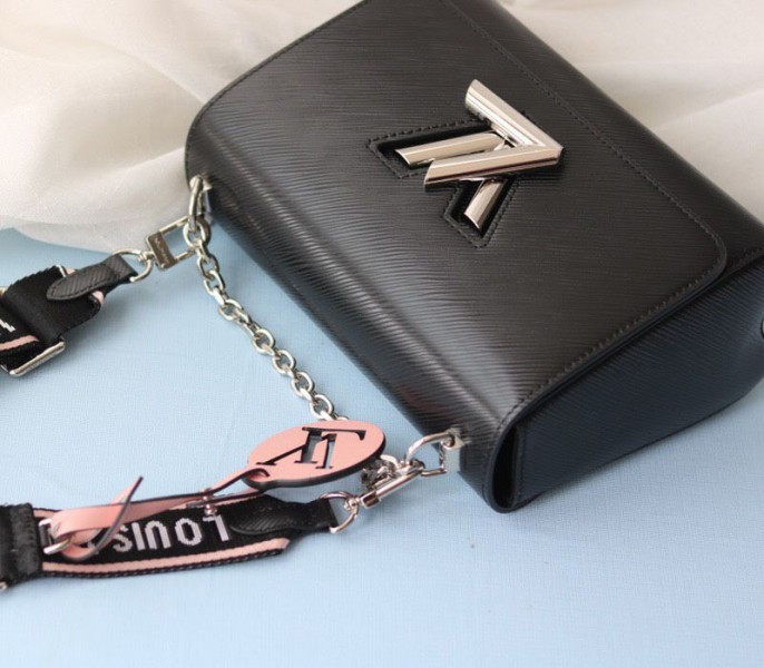Louis Vuitton Epi Leather Twist MM Bag In Black With Jacquard Strap