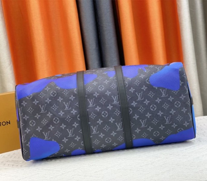 Louis Vuitton Monogram Eclipse Keepall 55 Bandouliere Travel Bag In Blue Sunrise