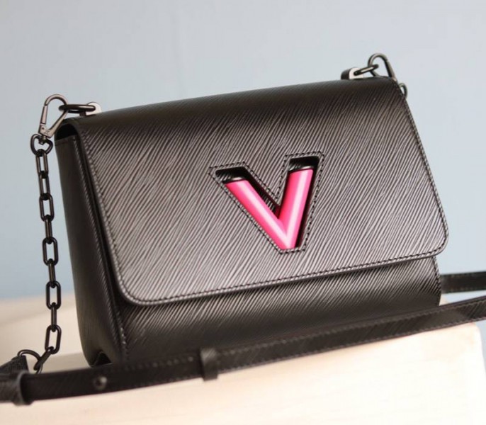 Louis Vuitton Epi Leather Twist MM Bag With Black Vibrant Pink Twist Lock