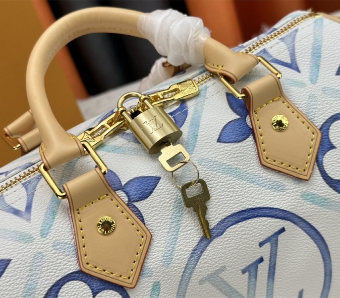 Louis Vuitton LV By The Pool Monogram Tiles Canvas Speedy Bandouliere 25 Bag In Lagoon Blue