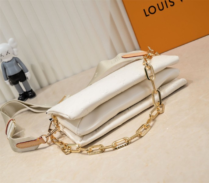 Louis Vuitton Coussin PM Bag In Cream With Jacquard Strap