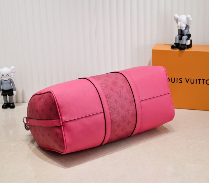 Louis Vuitton Taiga Leather Keepall Bandouliere 50 Travel Bag In Pink
