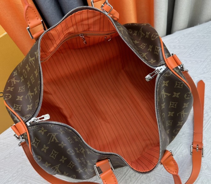 Louis Vuitton Monogram Macassar Canvas Keepall Bandouliere 50 In Tangerine Orange