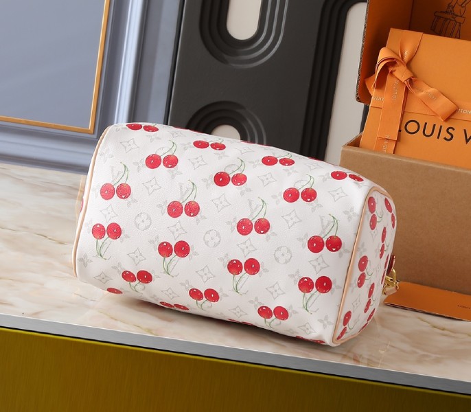 X TM Monogram Cherry Canvas Speedy Soft Bandouliere 30 In White