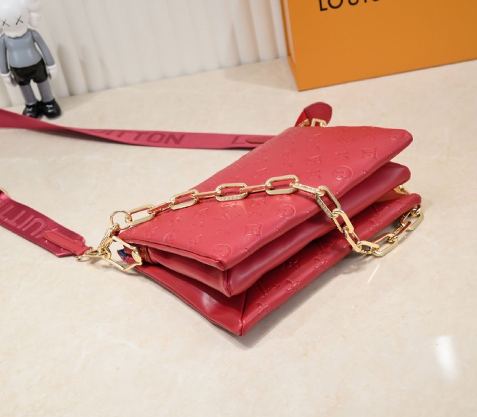 Louis Vuitton Coussin PM Bag In Red With Jacquard Strap