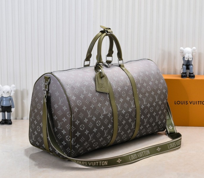 Monogram Gradient Canvas Keepall Bandouliere 55 In Khaki Green