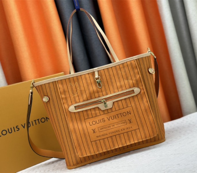 Louis Vuitton Neverfull Bandouliere Inside Out MM Tote In Monogram Canvas And Jaune Safran Textile