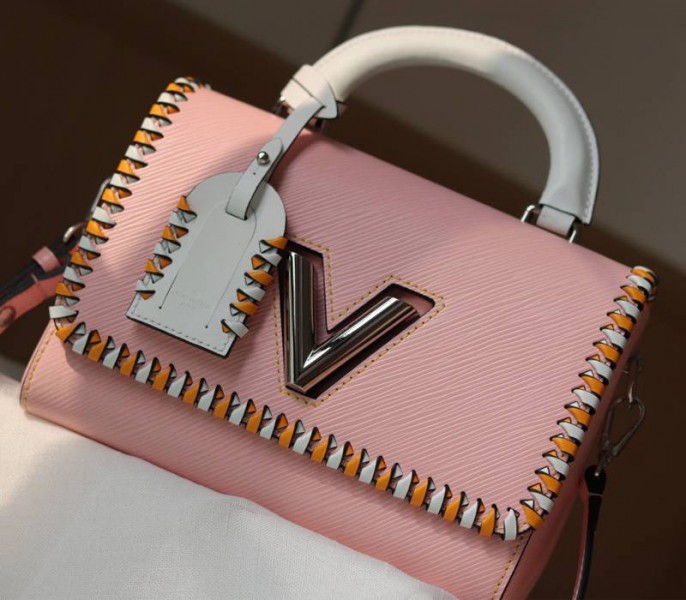 Louis Vuitton Epi Leather Twist MM Bag In Rose Bellerin Pink With Braided Edges Flap