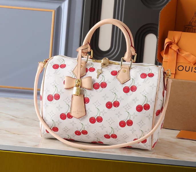 X TM Monogram Cherry Canvas Speedy Soft Bandouliere 30 In White