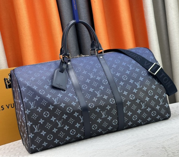 Louis Vuitton Monogram Gradient Canvas Keepall Bandouliere 55 In Navy Blue