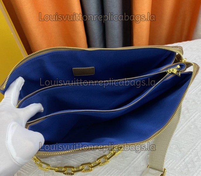 Louis Vuitton Coussin MM Bag In Taupe With Jacquard Strap