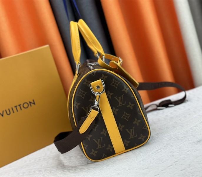 Louis Vuitton Monogram Macassar Canvas Keepall Bandouliere 35 In Safran Yellow