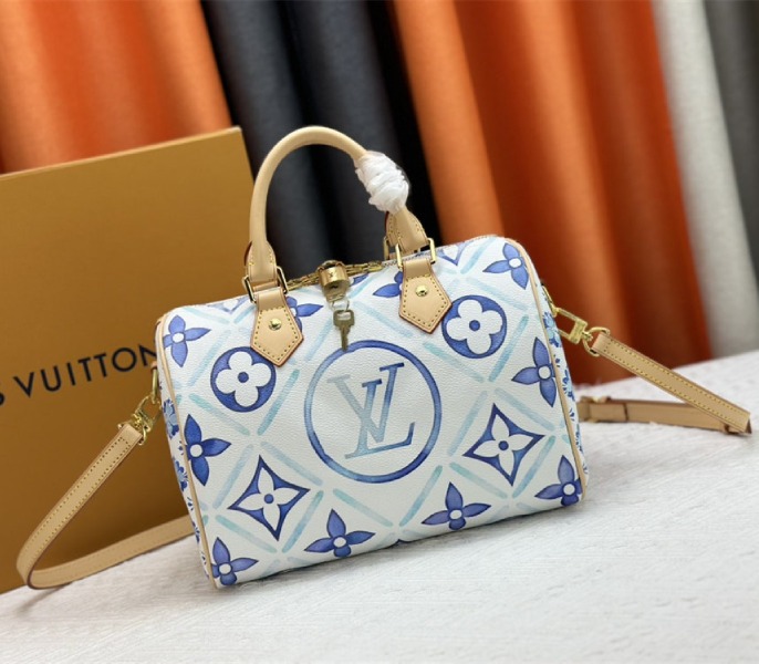 Louis Vuitton LV By The Pool Monogram Tiles Canvas Speedy Bandouliere 25 Bag In Lagoon Blue