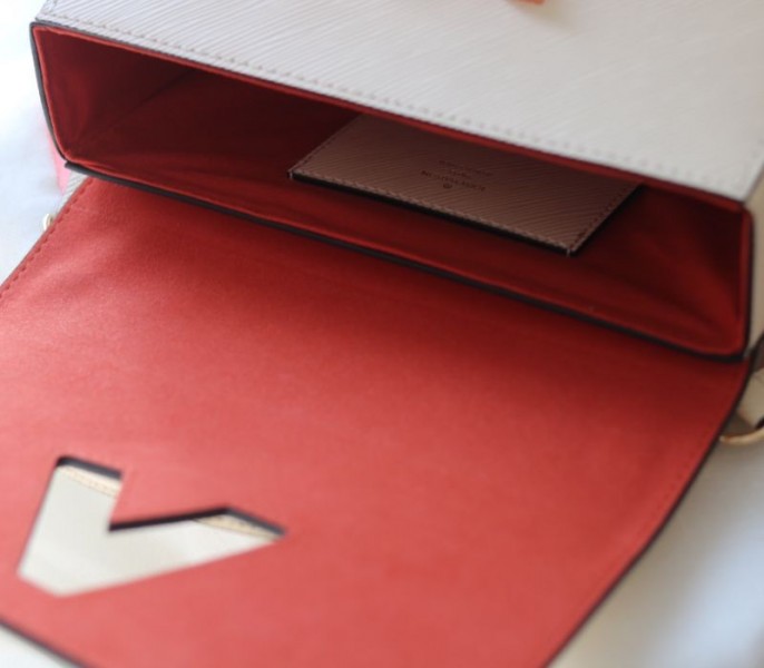 Louis Vuitton Epi Leather Twist MM Handbag In Quartz White With Gradient Strap