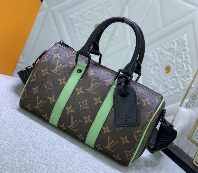 Louis Vuitton Monogram Macassar Canvas Keepall Bandouliere 25 In Minty Green