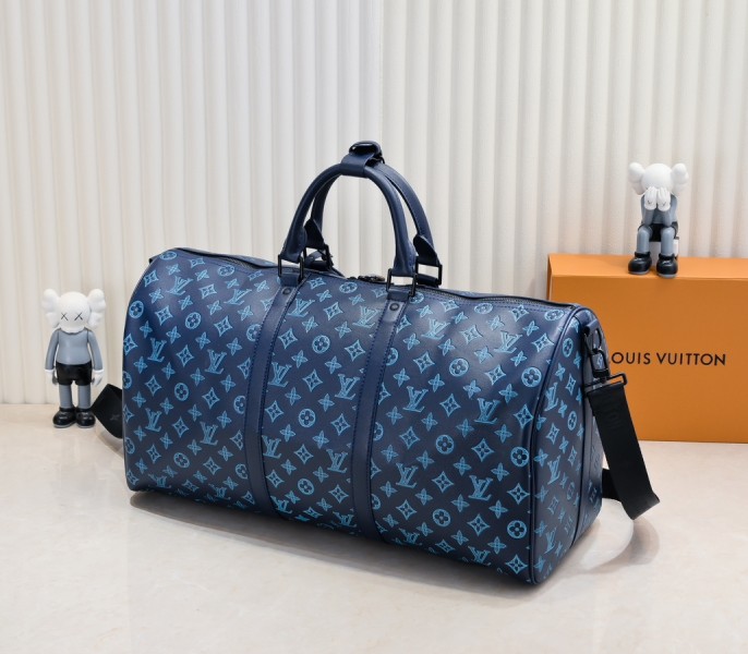 Monogram Shadow Keepall Bandouliere 50 In Navy River Blue