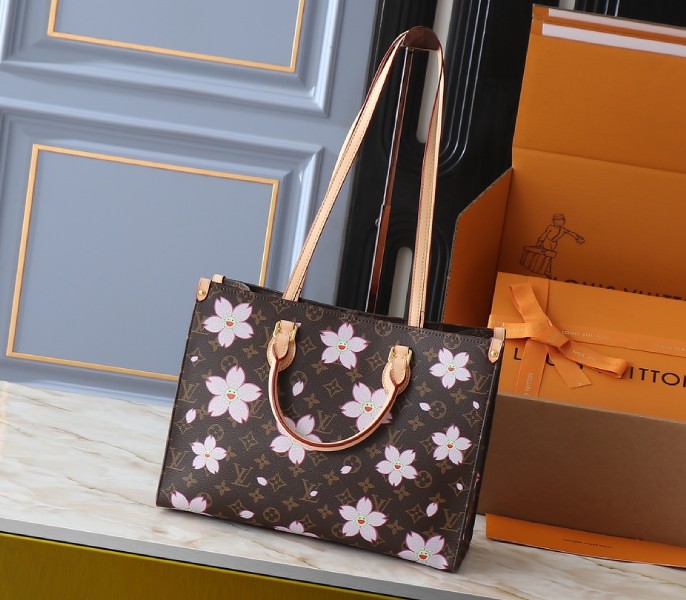 X TM Monogram Canvas Onthego MM With Cherry Blossom