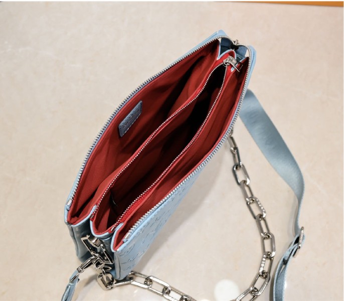 Louis Vuitton Coussin PM Bag In Turquoise Blue With Jacquard Strap