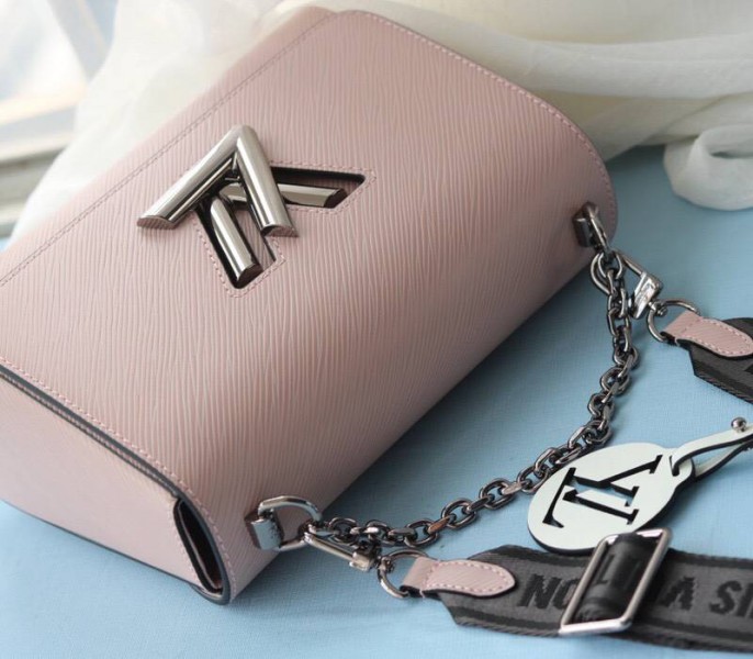 Louis Vuitton Epi Leather Twist MM Bag In Rose Ballerine Pink With Jacquard Strap