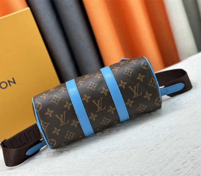 Louis Vuitton Monogram Macassar Canvas Keepall Bandouliere 25 In Gaston Blue