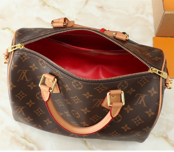 Louis Vuitton Monogram Canvas Soft Speedy 30 Crafty Handbag In Red