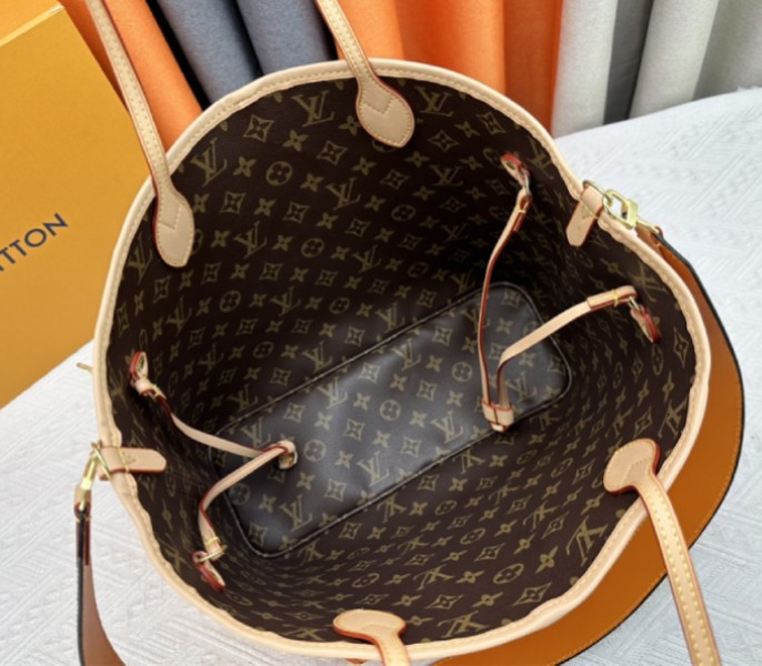 Louis Vuitton Neverfull Bandouliere Inside Out MM Tote In Monogram Canvas And Jaune Safran Textile