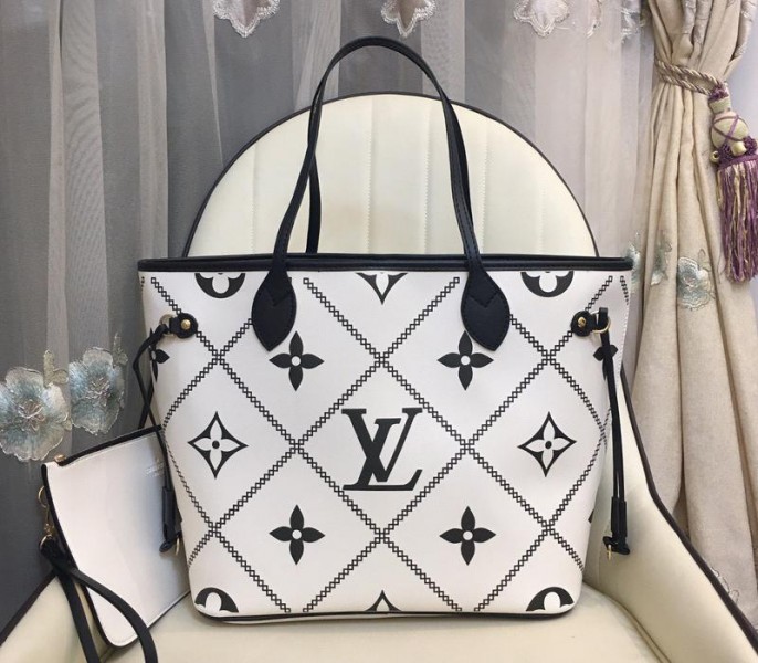 Louis Vuitton Spring 2022 Monogram Empreinte Neverfull MM Tote In Cream