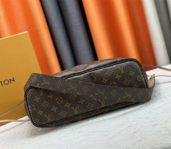 Louis Vuitton Neverfull Bandouliere Inside Out MM Tote In Monogram Canvas And Stamped Beige Textile