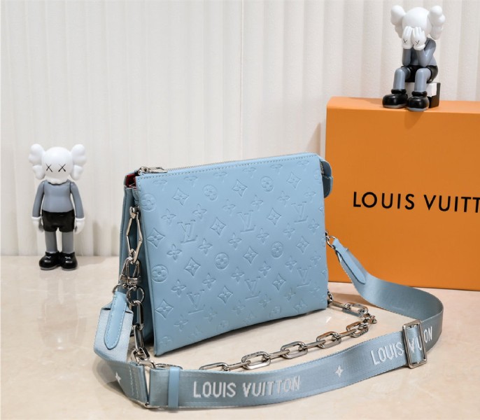 Louis Vuitton Coussin PM Bag In Turquoise Blue With Jacquard Strap