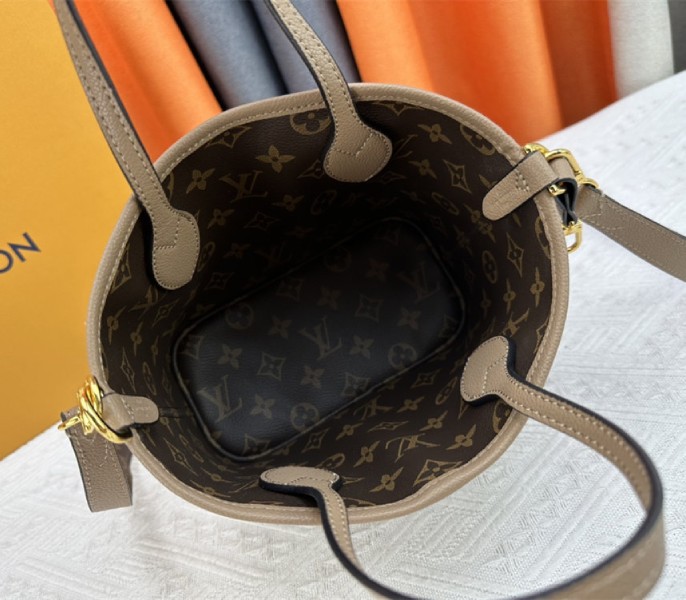 Louis Vuitton Neverfull Bandouliere Inside Out BB Tote In Monogram Canvas And Khaki Green Leather