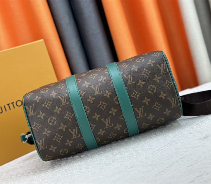 Louis Vuitton Monogram Macassar Canvas Keepall Bandouliere 35 In Borneo Green