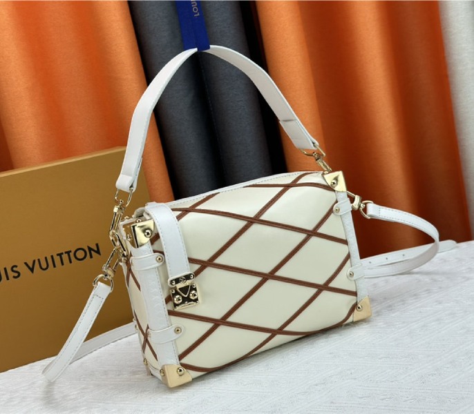 Louis Vuitton Malletage Leather Side Trunk MM In Cream Beige And Chestnut Brown