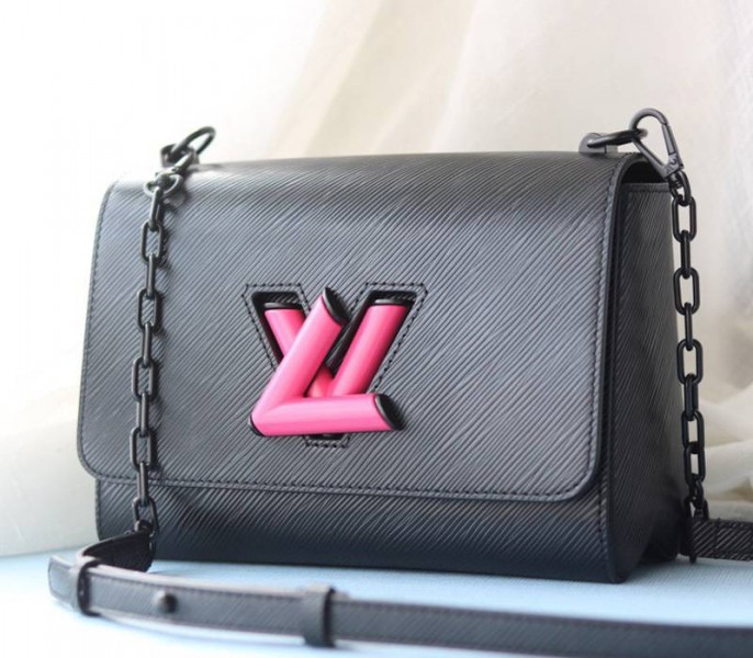 Louis Vuitton Epi Leather Twist MM Bag With Black Vibrant Pink Twist Lock