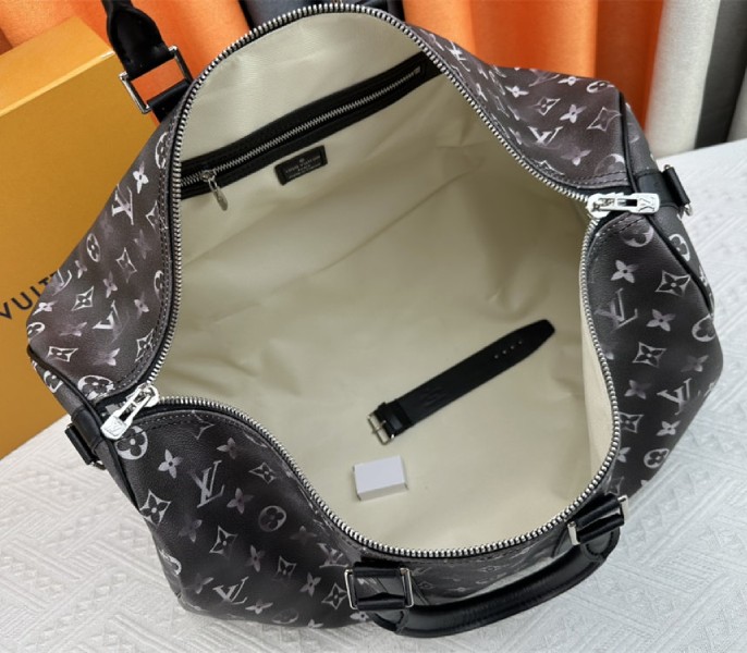 Louis Vuitton Brushed Monogram Leather Keepall Bandouliere 50 In Black