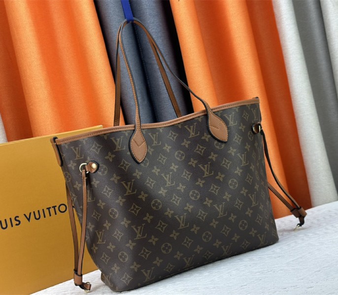 Louis Vuitton Neverfull Bandouliere Inside Out MM Tote In Monogram Canvas And Brown Leather