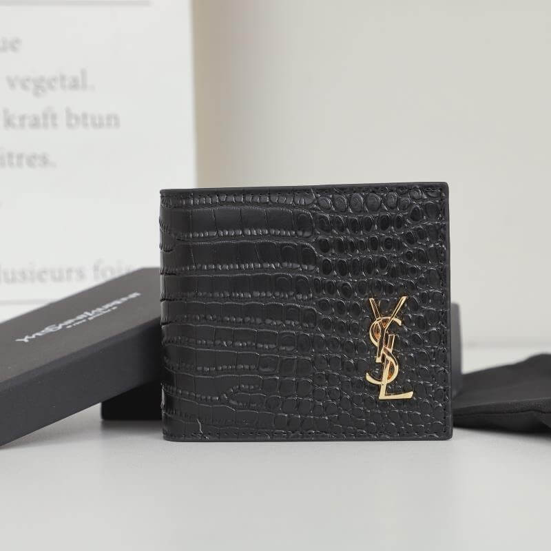 YSL tiny cassandre wallet in crocodile embossed matte leather