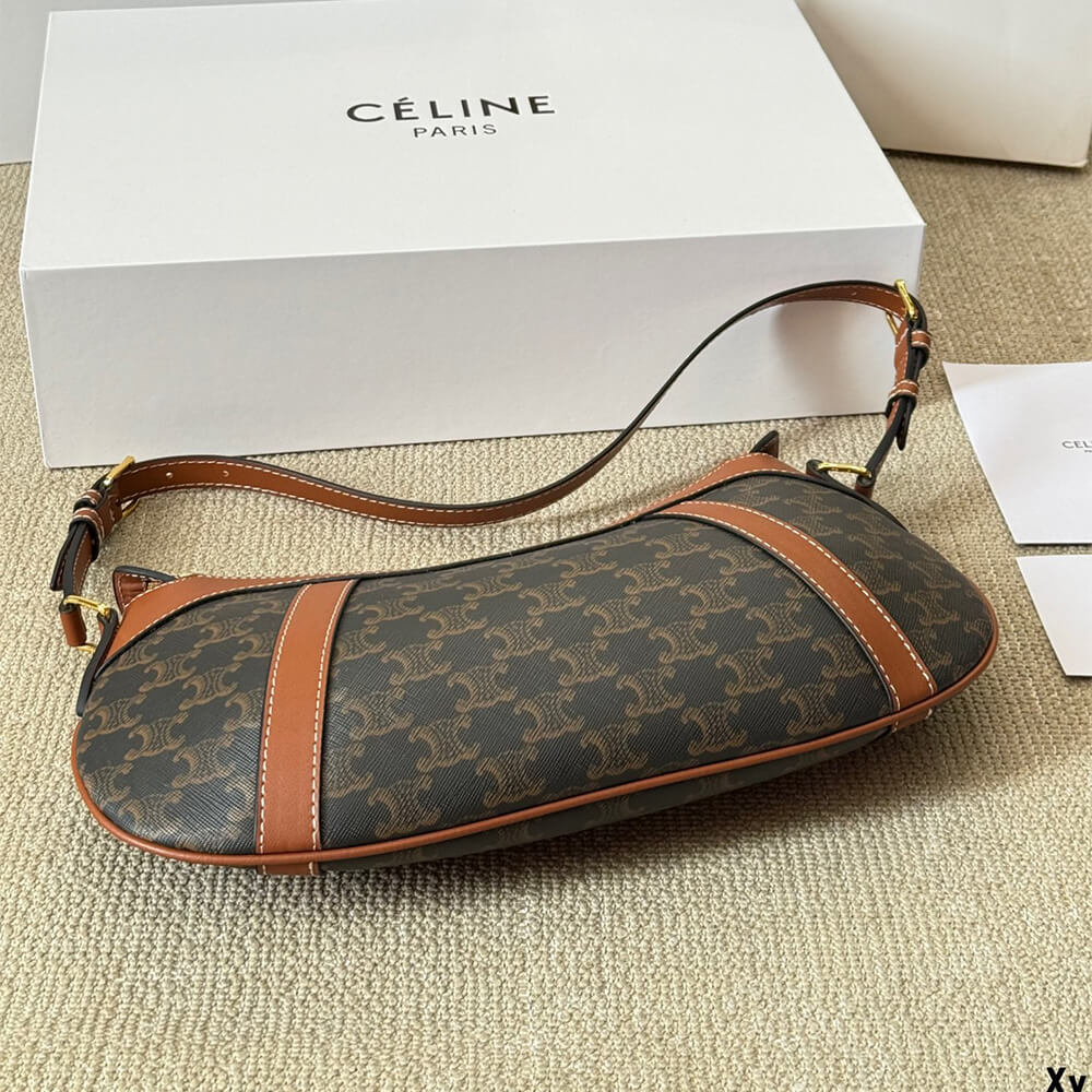 CELINE STRIPED LOGO PRINTED COW LEATHER HOBO BAG