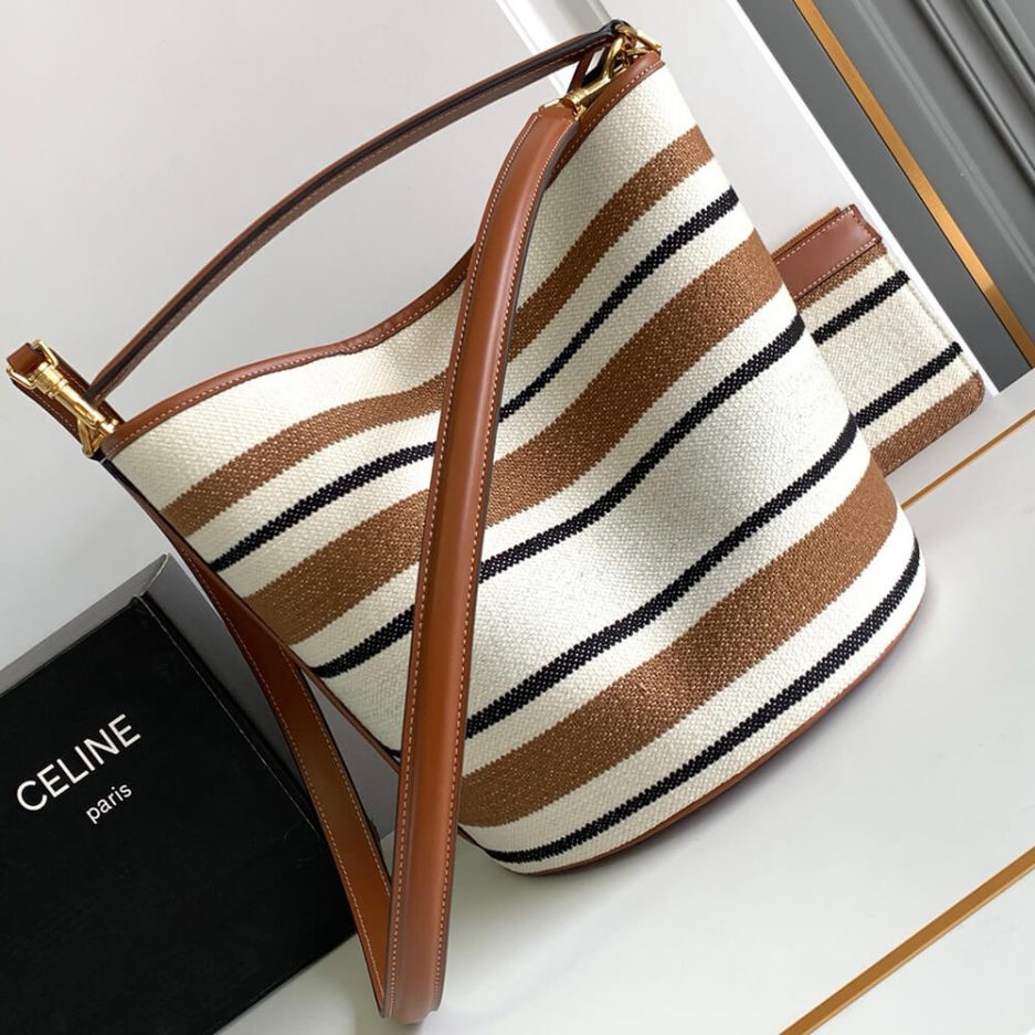 Celine BUCKET 16 BAG IN STRIPED TEXTILE WITH CELINE JACQUARD(high-end grade)